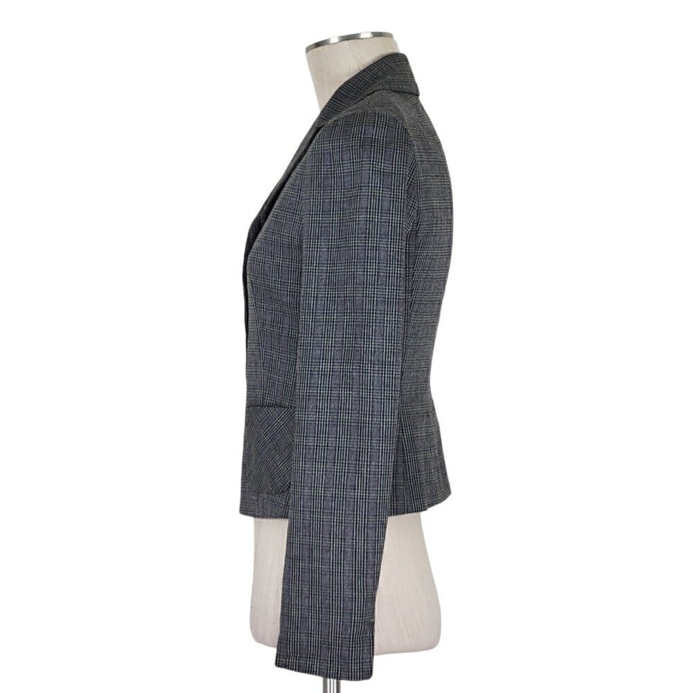 Elie Tahari Blazer Sz 6 Flip Contrast Cuffs Black Lime Plaid Pockets Wool Blend - Picture 3 of 14